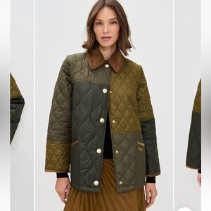 Brand new Barbour 10 US Lorrie Quilted Barn Jacket Sage Green Patchwork Gold